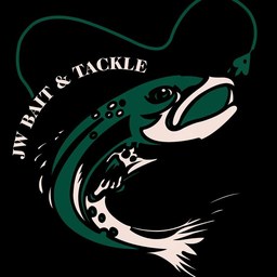 JW Bait & Tackle logo: a leaping trout on a fishing line