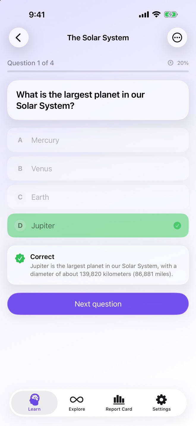 An answered question marked correct, with an explanation