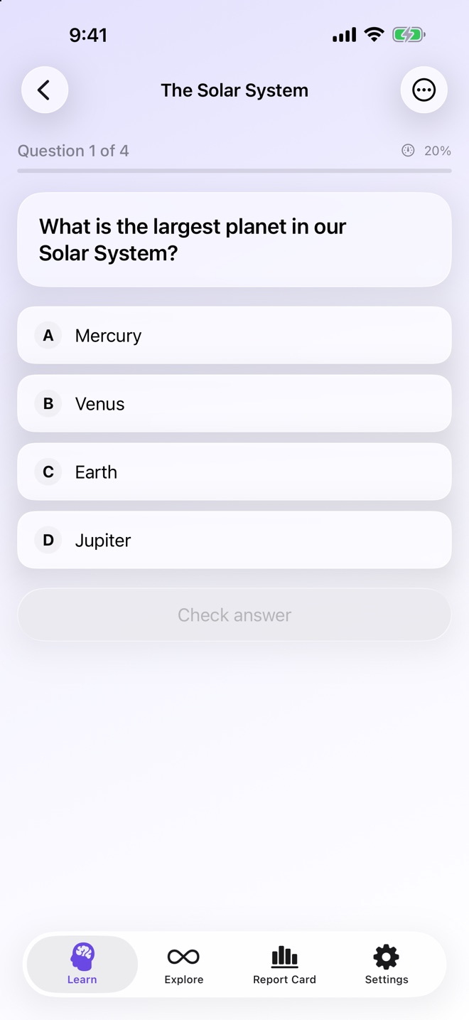 A Schlr quiz on The Solar System asking which planet is the largest